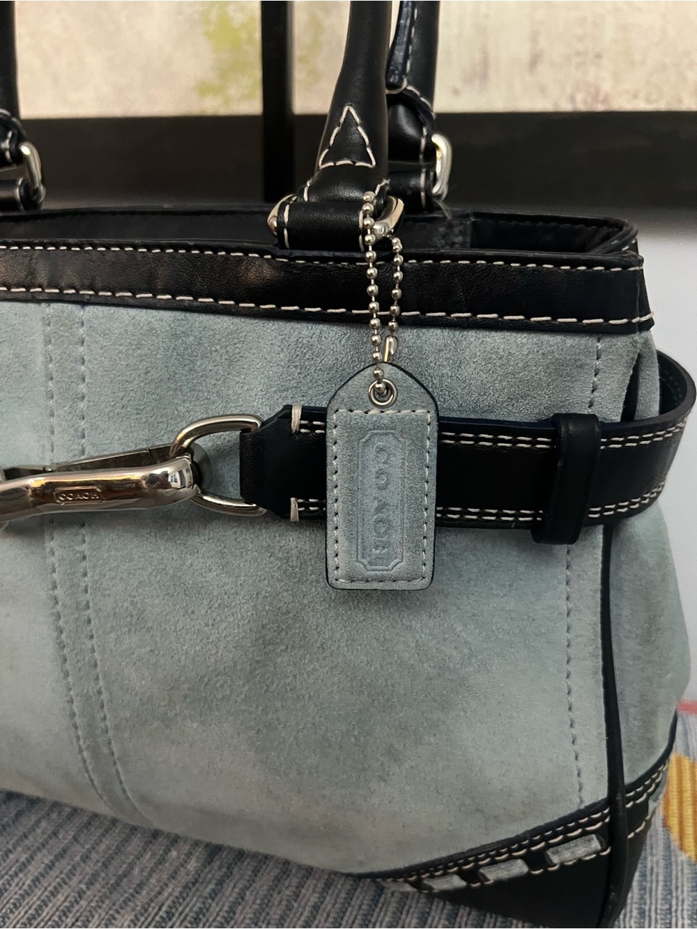 Coach Light Blue Suede & Navy Leather Hampton Satchel 2007 - Picture 3 of 14